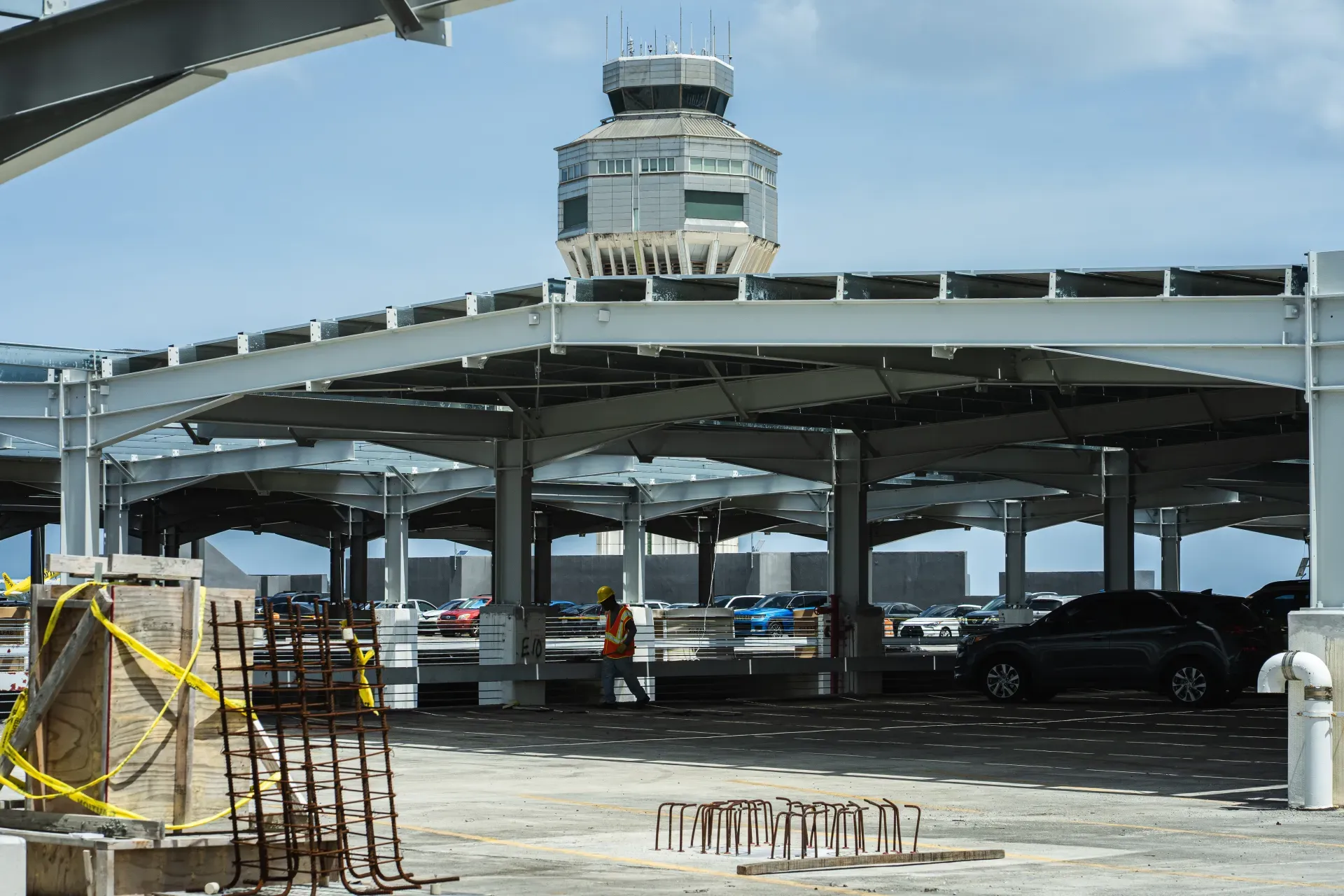 Solar carport and control tower at Luis Muñoz Marín International Airport